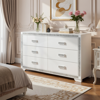 Sunvega White Nightstand with Integrated Speaker Cooler Insert and Glitter Detailing