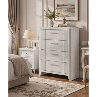 Sunvega Contemporary Mist White Finish Wooden Storage Chest with Four Drawers