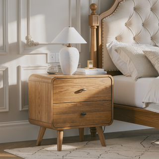 Sunvega Light Ash Two-Drawer Nightstand with Felt Lining and USB Charging Ports