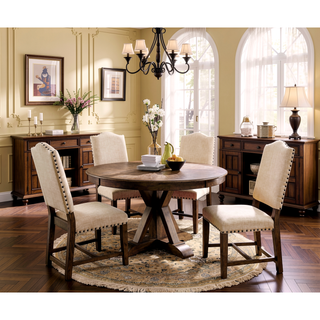 Sunvega Light Oak Finish Round Dining Table with Pedestal Base in Rustic Style