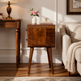 Sunvega Solid Mango Wood Nightstand with 2 Drawers and Curved Edges