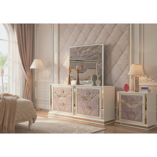 Sunvega Modern Art Deco Dresser with Gold Accents and Eucalyptus Veneer Finish