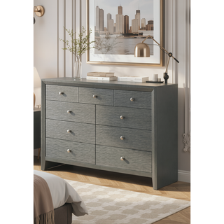 Sunvega Contemporary Gray Gun Metal Finish Two Drawer Nightstand with Round Handle Pull