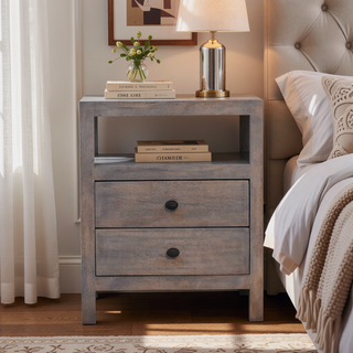 Sunvega Acid Wash 2 Drawer Open Bedside Table with Weathered Finish