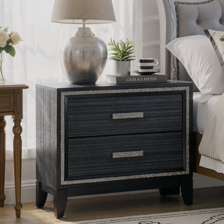 Sunvega Contemporary Modern Weathered Black Nightstand with Two Storage Drawers