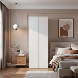 Sunvega White 2 Door Armoire with Shelves for Bedroom Storage