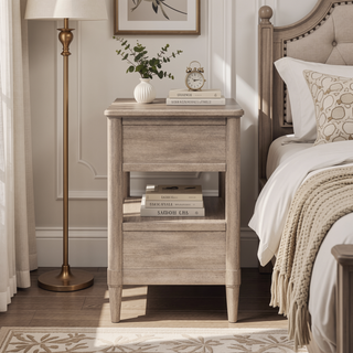 Sunvega Sand Finish Nightstand with 2 Storage Drawers and Custom Hardware