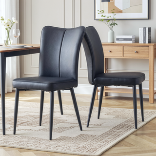 Sunvega Modern Black PU Chairs with Ergonomic Backrest and Metal Legs for Living Room