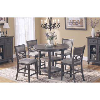 Sunvega Contemporary Round Dining Table with Storage Shelves and 4 Gray Chairs