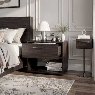 Sunvega Dark Walnut Nightstand with Spacious Drawer and Open Shelf