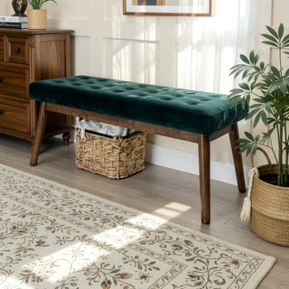 Sunvega Green Velvet Upholstered Modern Bench with Solid Wood Base and Removable Legs