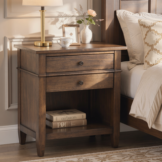 Sunvega Handcrafted Solid Wood Bedside Table with Drawers in Natural Aged Brown
