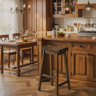 Sunvega Distressed Cherry Wooden Counter Height Stool with Saddle Seat Set of 2