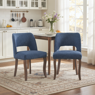 Sunvega Modern Fabric Upholstered Dining Chairs Set of 2 with Hollow-out Design and Curved Backrest