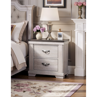 Sunvega Farmhouse Rustic Style Two Drawers Nightstand with Metal Pull and Gray Top