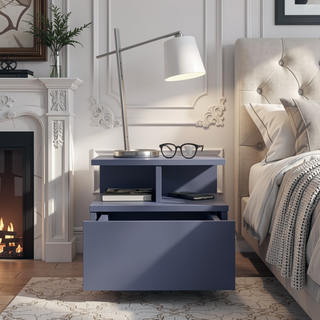 Sunvega Blue Floating Nightstand With Drawer And Shelves For Storage And Decor