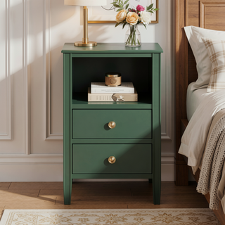 Sunvega Antique White Winston 2-Drawer Nightstand with Open Shelf and Fluted Legs