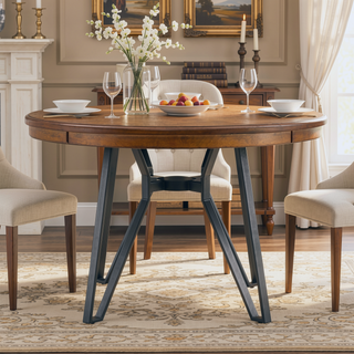 Sunvega Light Ash Round Dining Table with Mid Century Modern Style
