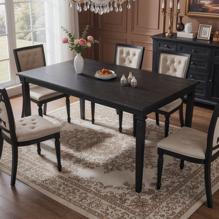 Sunvega Classic Country Style Rubber Wood Dining Table Set with Bench and Chairs
