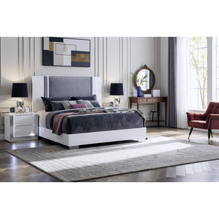 Sunvega Modern White LED Nightstand With Sleek High Gloss Finish