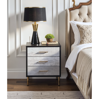 Sunvega Modern Nightstand with Patterned Drawer Fronts and Three Spacious Storage Drawers