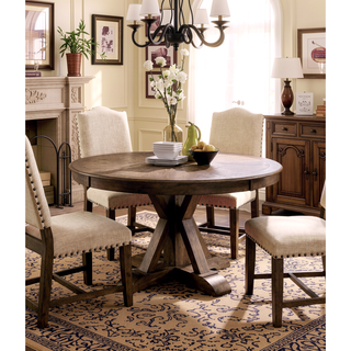 Sunvega Light Oak Finish Round Dining Table with Pedestal Base in Rustic Style