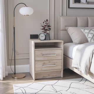 Sunvega Modern Nightstand with Two Spacious Drawers and Metal Handles for Bedroom