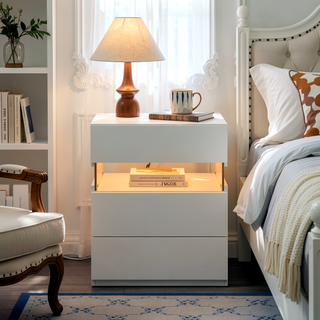 Sunvega LED Nightstand with Acrylic Board and RGB Lights 3 Drawer Bedside Table