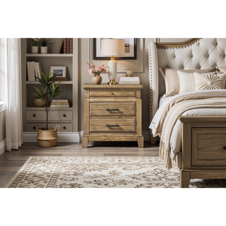 Sunvega Caramel Elm Veneer Nightstand with Two Spacious Drawers and Pull-Out Tray