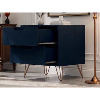 Sunvega Mid-Century Modern Nightstand with Spacious Drawers and Metal Legs