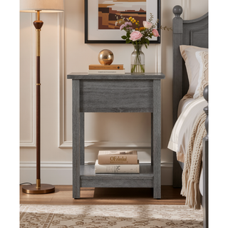 Sunvega Modern Gray Nightstand with Durable Construction for Bedroom