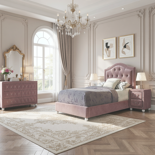 Sunvega Pink 4-Drawer Chest with Crystal Knobs and Fully Padded Case-Legs