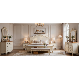 Sunvega 57 Inch White Dresser with 6 Drawers and Black Metal Handles