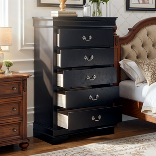 Sunvega Black Finish 5 Drawer Chest with Metal Glides and Nickel Handles