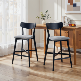 Sunvega Set of 2 Modern Upholstered Bar Chairs with Backrest and Footrest