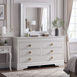 Sunvega Fully Assembled Pearl White Nightstand with Gold Handles and Faux Crystal