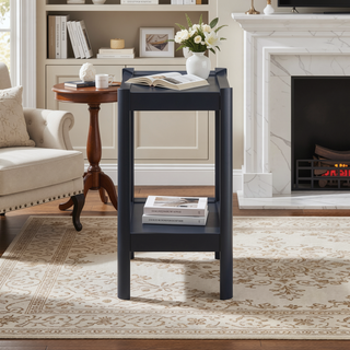 Sunvega White Modern Nightstand with Two Spacious Shelves and Rounded Corners