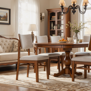 Sunvega Modern Rubberwood Dining Table with Oval Top for Kitchen and Dining Room