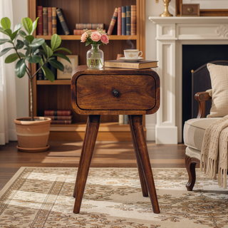 Sunvega Mini Chestnut Nightstand with Nordic Legs and Single Drawer
