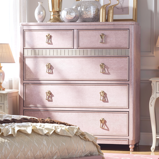 Sunvega Rose Gold Mirror Trim Chest with Felt Lined Top Drawers for Bedroom