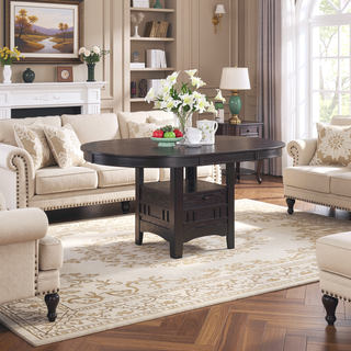 Sunvega Espresso Oval Extension Leaf Dining Table with Modern Curved Edges