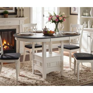 Sunvega Contemporary 18" Extendable Leaf Storage Table with Two-Tone Chalk Gray Finish
