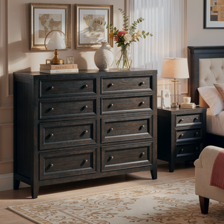 Sunvega Ebony 8-Drawer Dresser with Spacious Storage and Framed Drawer Fronts