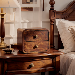 Sunvega Solid Wood Wall-Mounted Bedside with 2 Drawers in California Walnut