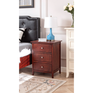 Sunvega Transitional Oak Nightstand With Three Drawers For Bedroom