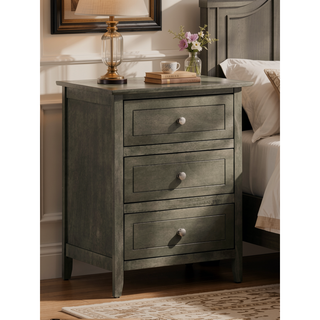 Sunvega Transitional Oak Nightstand With Three Drawers For Bedroom