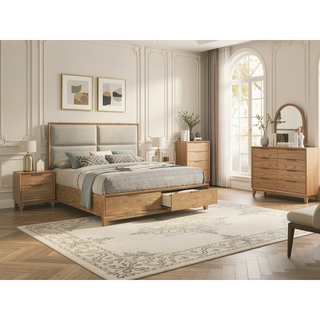Sunvega Contemporary Nightstand with Two Drawers in Natural Wood Finish