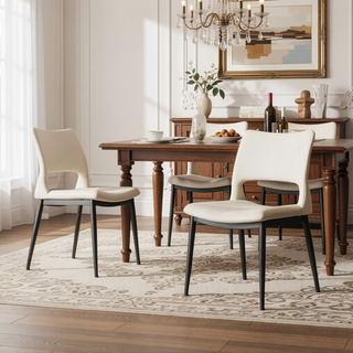 Sunvega Modern Minimalist White PU Leather Dining Chairs Set of 2 with Metal Legs