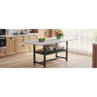 Sunvega Minimalist Dining Table with Walnut Textured MDF Top and Storage Shelf