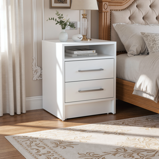 Sunvega Light Gray Nightstand with Two Spacious Drawers and Top Shelf for Bedroom